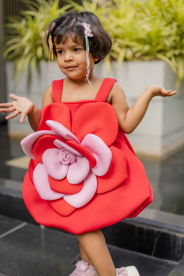 Red_Neoprene_Sleeveless_Fit_And_Flare_Floral_Dress_For_Girls