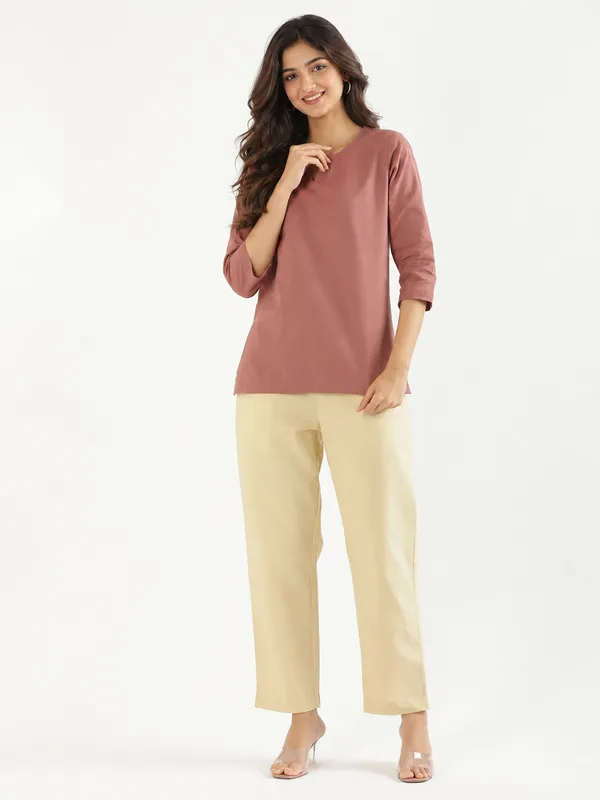Women-Cream-Cotton-Straight-Pant