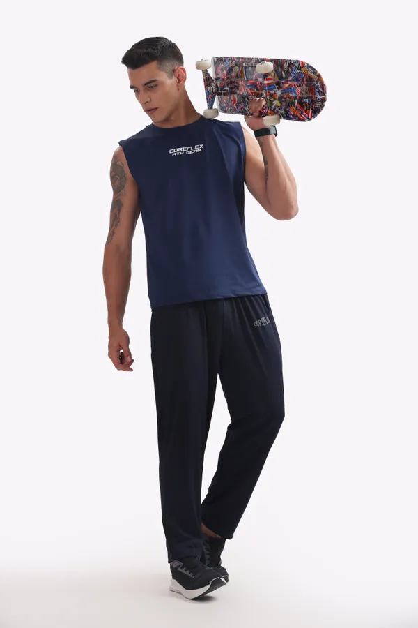 Navy_Blue_Sleeveless_Sports_T-Shirt_And_Black_Track_Pants_Set_For_Men