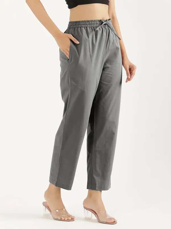 Women-White_&_Grey-Cotton-Straight-Pant