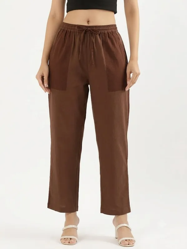 Women-Brown-Cotton-Straight-Pant