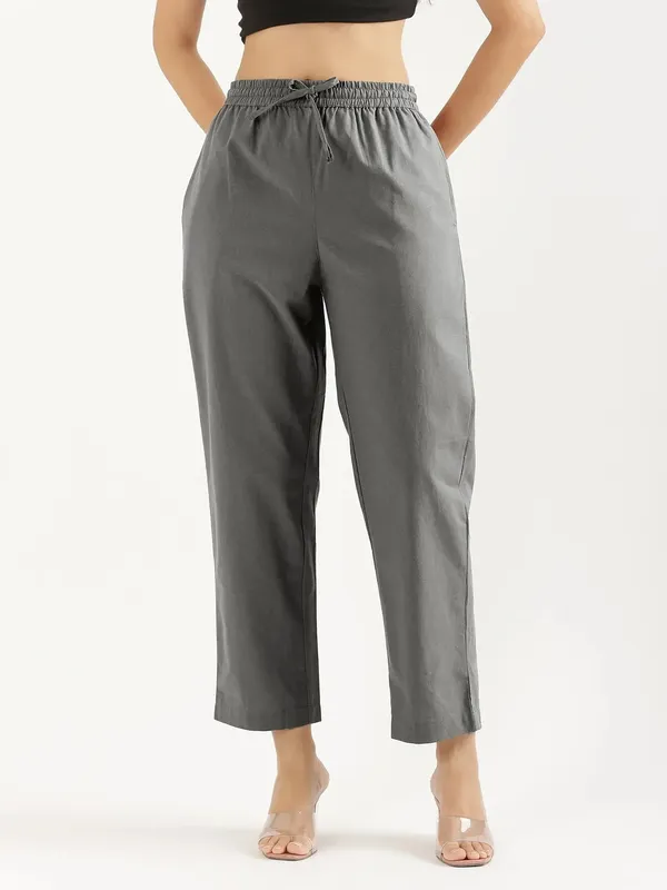 Women-White_&_Grey-Cotton-Straight-Pant