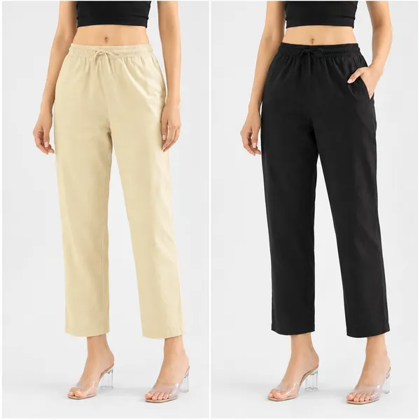Women-Black_&_Cream-Cotton-Straight-Pant