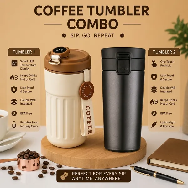Black_Stainless_Steel_Insulated_Coffee_Travel_Mug_And_Beige_Steel_Temperature_Display_Insulated_Coffee_Mug_With_StrapFor_Commutes,_Office,_Road_Trips,_Outdoor_Adventures