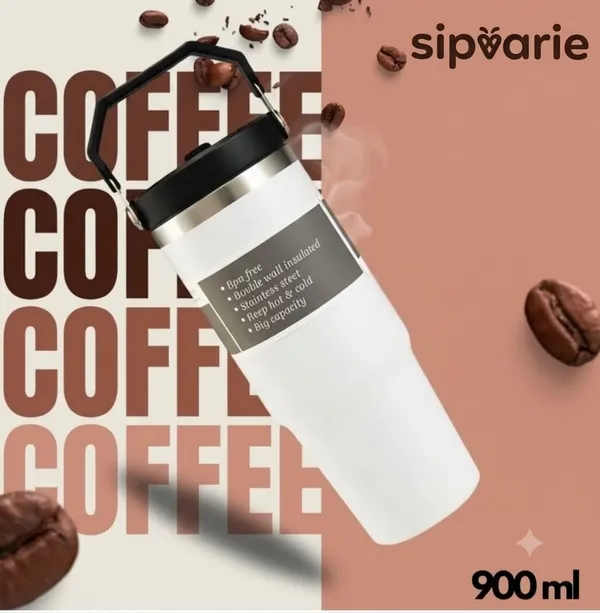 White_Stainless_Steel_Vacuum_Insulated_Tumbler_With_Handle_For_Commutes,_Office,_Travel,_Outdoor_Activities
