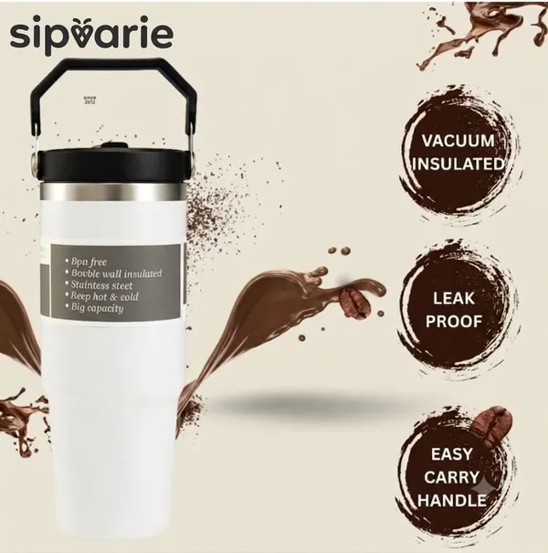 White_Stainless_Steel_Vacuum_Insulated_Tumbler_With_Handle_For_Commutes,_Office,_Travel,_Outdoor_Activities