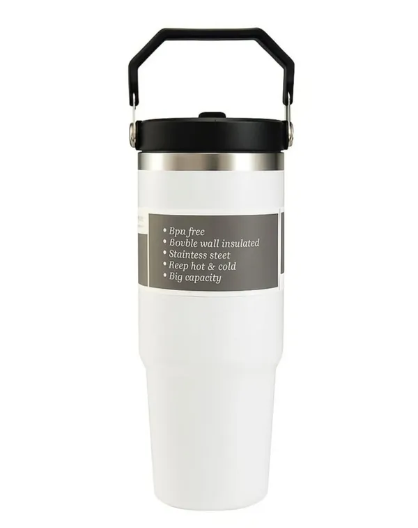 White_Stainless_Steel_Insulated_Tumbler_With_Handle_And_Stainless_Steel_Textured_Grip_Coffee_Travel_MugFor_Gym,_Office,_Travel,_Outdoor_Activities
