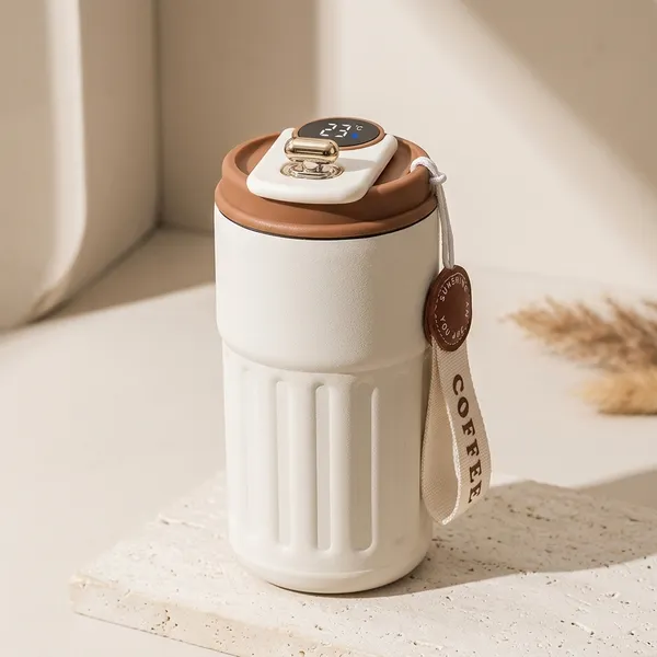 Beige_And_Brown_Steel_Temperature_Display_Insulated_Coffee_Mug_With_Strap_For_Home,_Office,_Travel