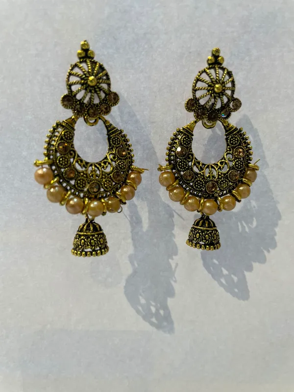 Antique_Gold_Plated_Chandbali_Jhumka_Earrings_With_Pearl_Beads_For_Women