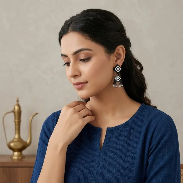 Black_Silver_Geometric_Diamond_Jhumka_Earrings_For_Women