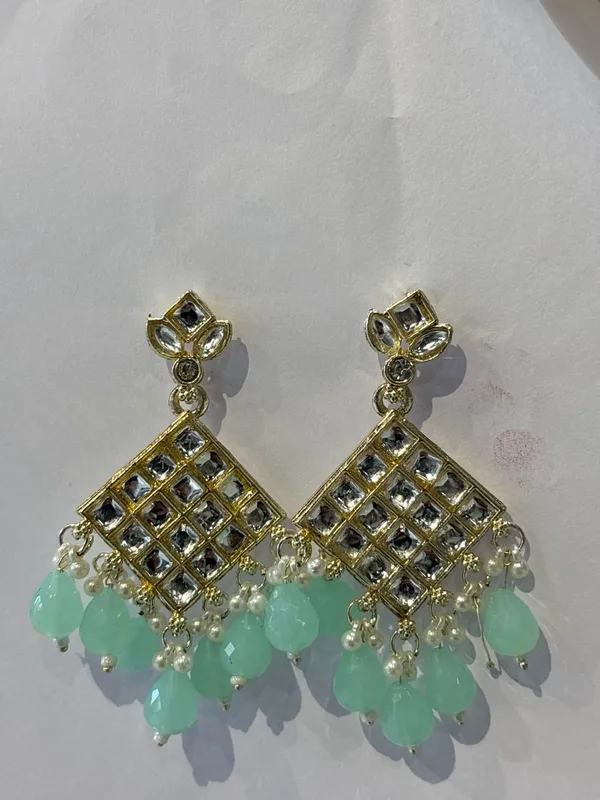 Gold_Plated_Kundan_Chandelier_Earrings_With_Mint_Green_Beads