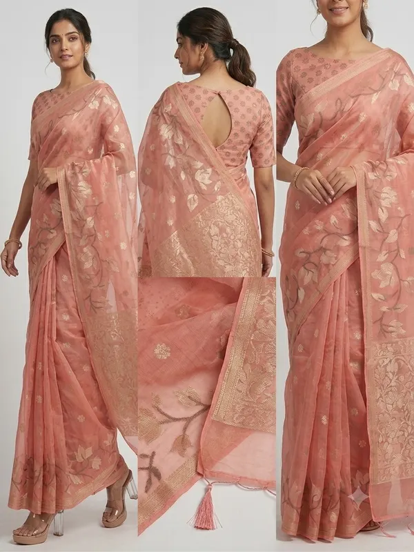 DRIEMA_Premium_Organza_Zari_Saree_With_Blouse_Piece
