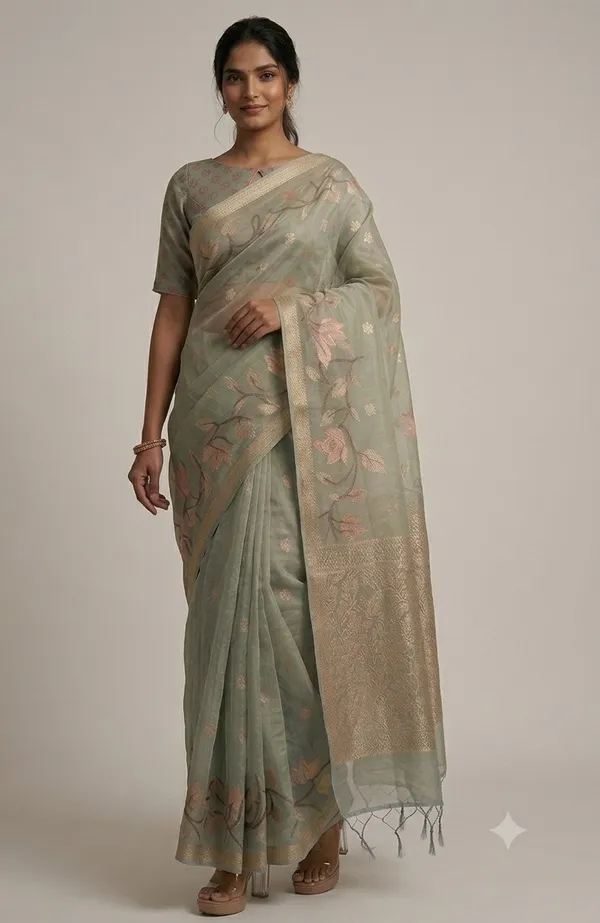 DRIEMA_Premium_Organza_Zari_Saree_With_Blouse_Piece
