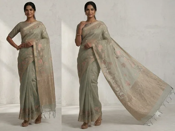 DRIEMA_Premium_Organza_Zari_Saree_With_Blouse_Piece