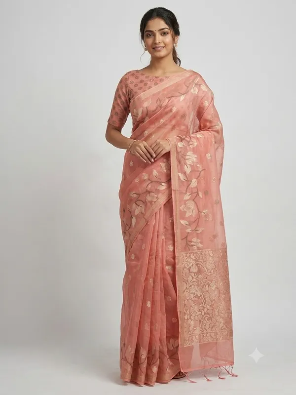 DRIEMA_Premium_Organza_Zari_Saree_With_Blouse_Piece