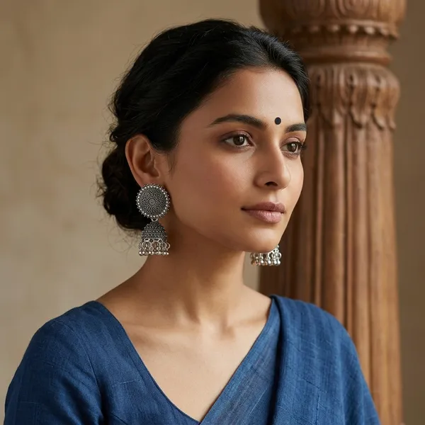 Silver_Oxidized_Textured_Jhumka_Earrings_For_Women