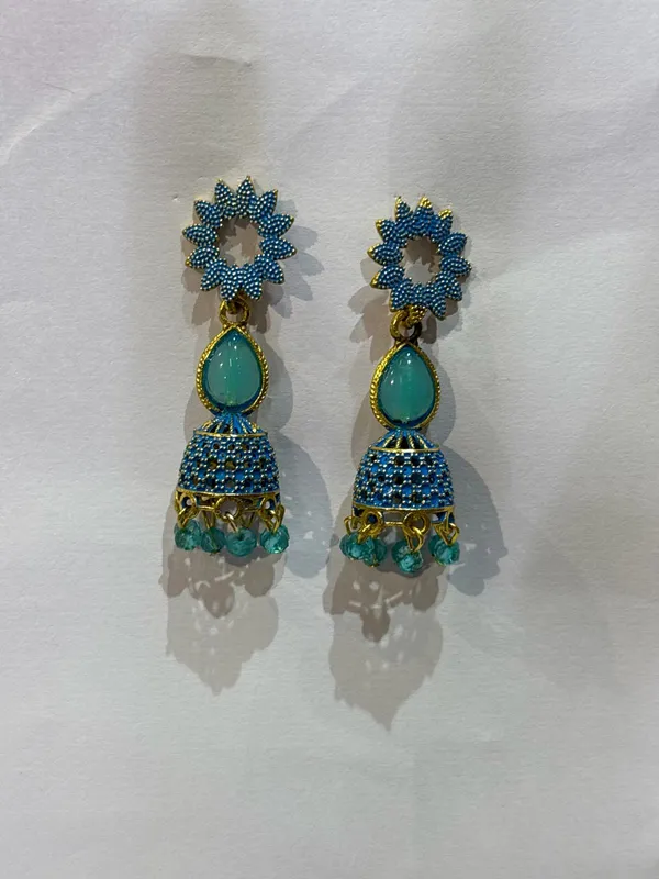 Blue_Gold_Turquoise_Stone_Jhumka_Earrings_For_Women