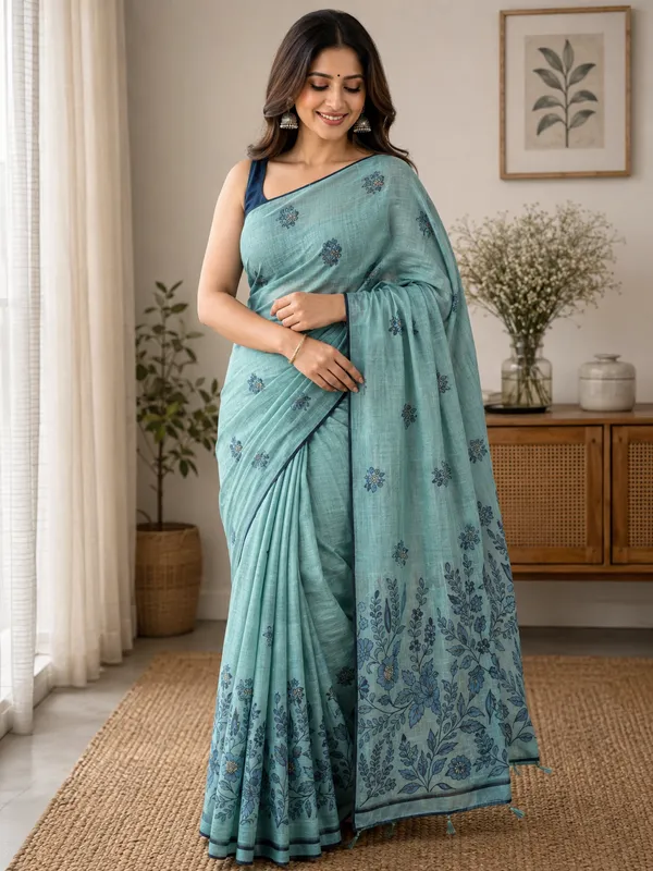 Elegant_look_with_this_beautiful_Linen_Cotton_Saree_Collection_With_Blouse_Piece