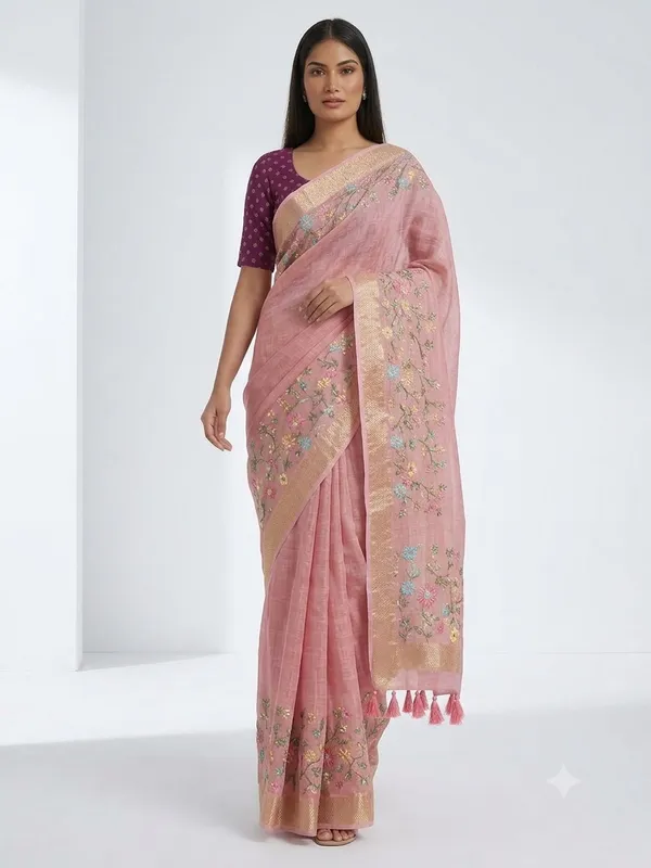 Elegant_Pastel_Pink_Floral_Embroidered_Saree_With_Blouse_Piece