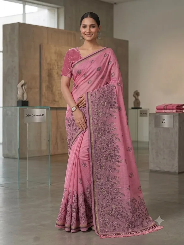 Elegant_look_with_this_beautiful_Linen_Cotton_Saree_Collection_With_Blouse_Piece