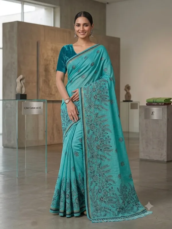 Elegant_look_with_this_beautiful_Linen_Cotton_Saree_Collection_With_Blouse_Piece