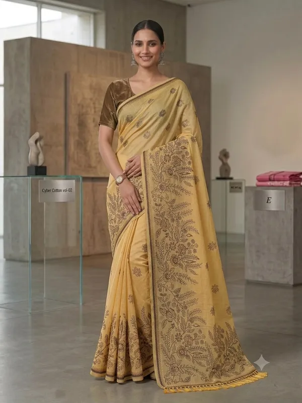 Elegant_look_with_this_beautiful_Linen_Cotton_Saree_Collection_With_Blouse_Piece