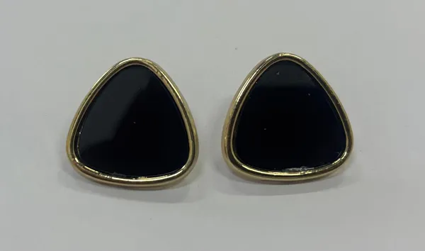 Black_Enamel_Gold_Tone_Triangle_Stud_Earrings_For_Women