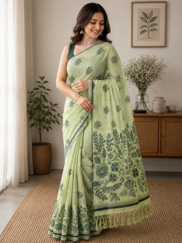 Elegant_look_with_this_beautiful_Linen_Cotton_Saree_Collection_With_Blouse_Piece