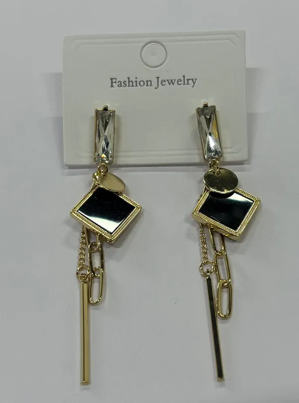 Gold_Tone_Crystal_And_Black_Square_Drop_Earrings_For_Women