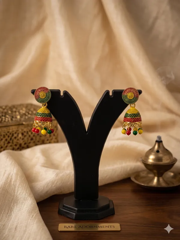 Multicolor_Beaded_Gold_Finish_Designer_Jhumka_Earrings