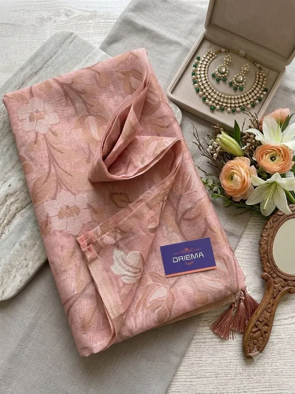 DRIEMA_Premium_Organza_Zari_Saree_With_Blouse_Piece