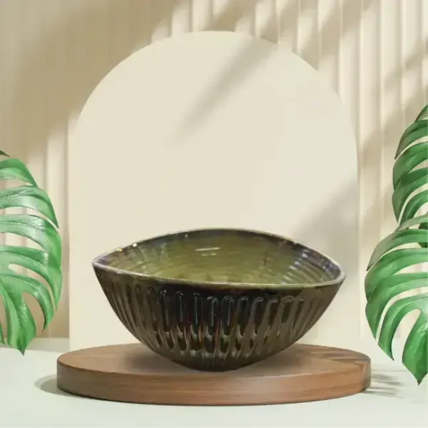 Fluted_Line_Oval_Deep_Dessert_Green_Bowl_9_X_7_Inches
