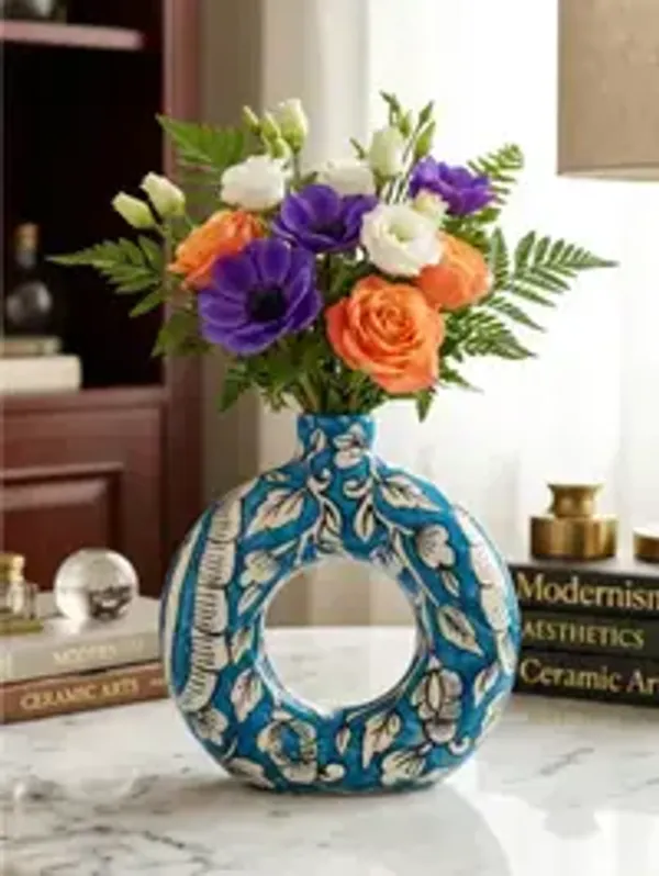 Azure_Bloom_Handcrafted_Ring_Ceramic_Flower_Vase_7_Inches