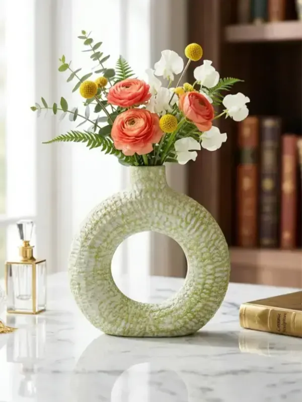 Sage_Aura_Textured_Ring_Ceramic_Flower_Vase_6_5_Inches