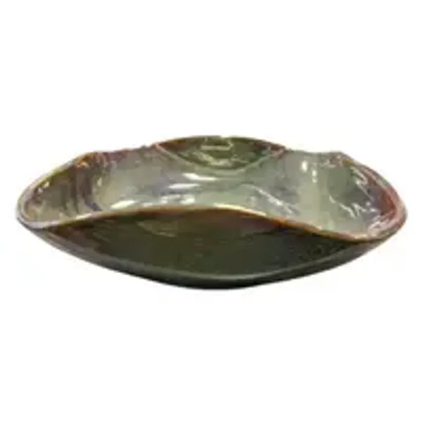 Square_Flat_Folding_Border_Handcrafted_Semi_Flat_Bowl_Dessert_Green_8_Inches