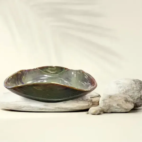 Square_Flat_Folding_Border_Handcrafted_Semi_Flat_Bowl_Dessert_Green_8_Inches