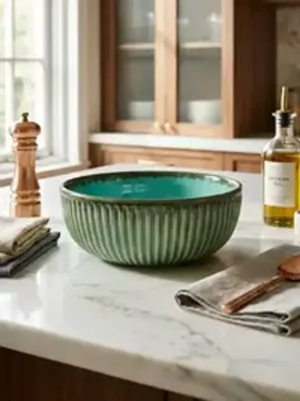Handcrafted_Emerald_Green_Ceramic_Serving_Bowl_Ribbed_Luxe_Collection