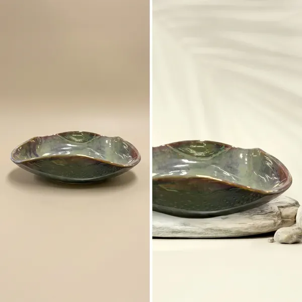 Square_Flat_Folding_Border_Handcrafted_Semi_Flat_Bowl_Dessert_Green_8_Inches