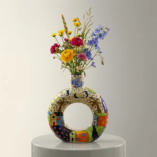 Whimsical_Village_Ring_Ceramic_Vase