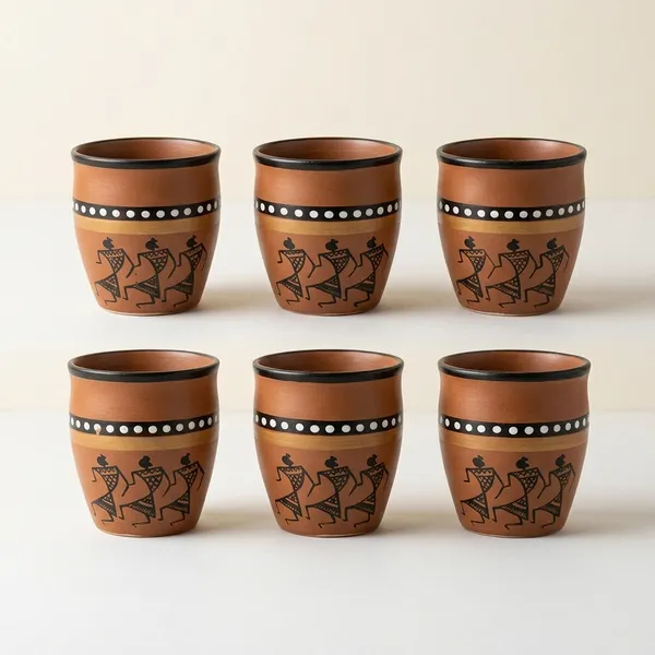 Warli_Art_Ceramic_Kulhad_Cup_Set_Set_Of_6_Pcs