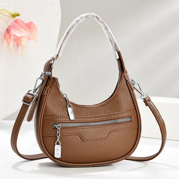Brown_Textured_Vegan_Leather_Crescent_Hobo_Bag_For_Women