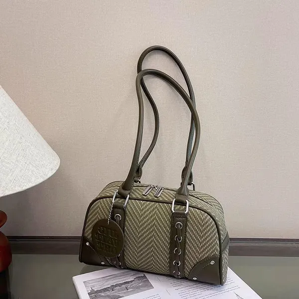 Olive_Green_Pu_Woven_Herringbone_Barrel_Shoulder_Bag_For_Women