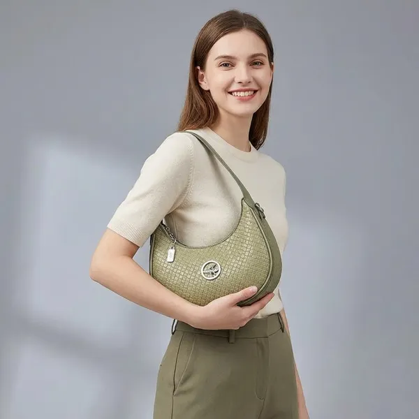 Olive_Green_Pu_Woven_Textured_Crescent_Hobo_Bag_For_Women