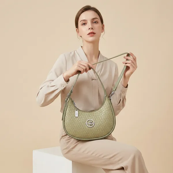 Olive_Green_Pu_Woven_Textured_Crescent_Hobo_Bag_For_Women