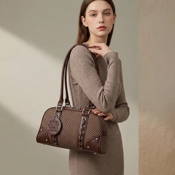 Brown_Pu_Woven_Textured_Barrel_Shoulder_Bag_For_Women