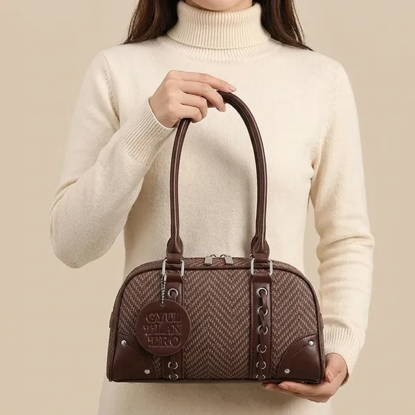 Brown_Pu_Woven_Textured_Barrel_Shoulder_Bag_For_Women