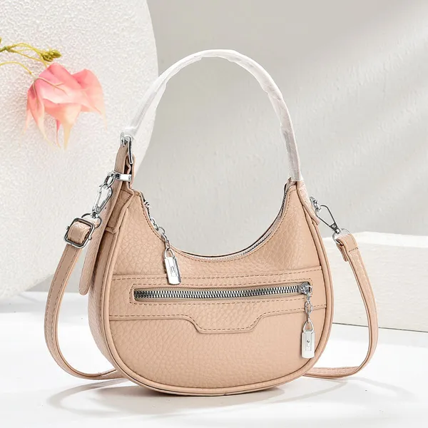 Beige_Textured_Pu_Crescent_Crossbody_Hobo_Bag_For_Women