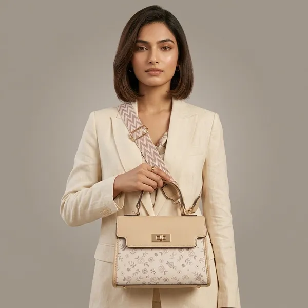 Beige_Pu_Floral_Embossed_Structured_Handbag_Top_Handle_For_Women