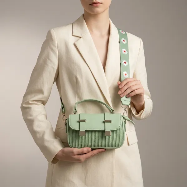 Green_Pu_Textured_Shoulder_Bag_With_Adjustable_Strap_For_Women