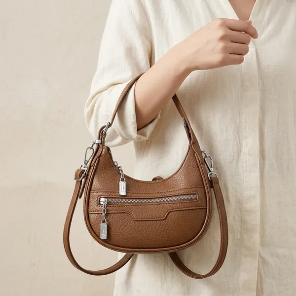 Brown_Textured_Vegan_Leather_Crescent_Hobo_Bag_For_Women